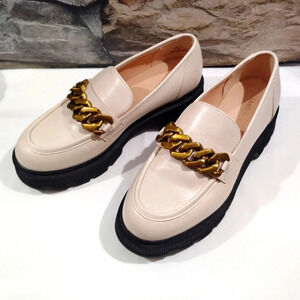 Limelight Kendall Loafers Chunky Heel Lug Chain Detail 8 1/2 8.5 Beige